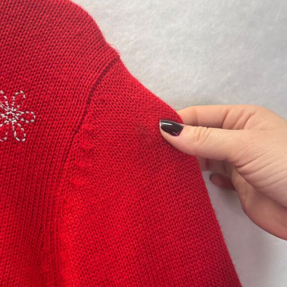 Womens Red & Gold Snowman Reindeer Christmas Tree Ugly Sweater Holiday Sz M - Picture 8 of 8